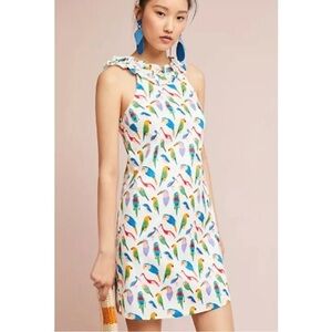 Anthropologie Larke parrot Print Ruffled Summer dress Cottagecore unique